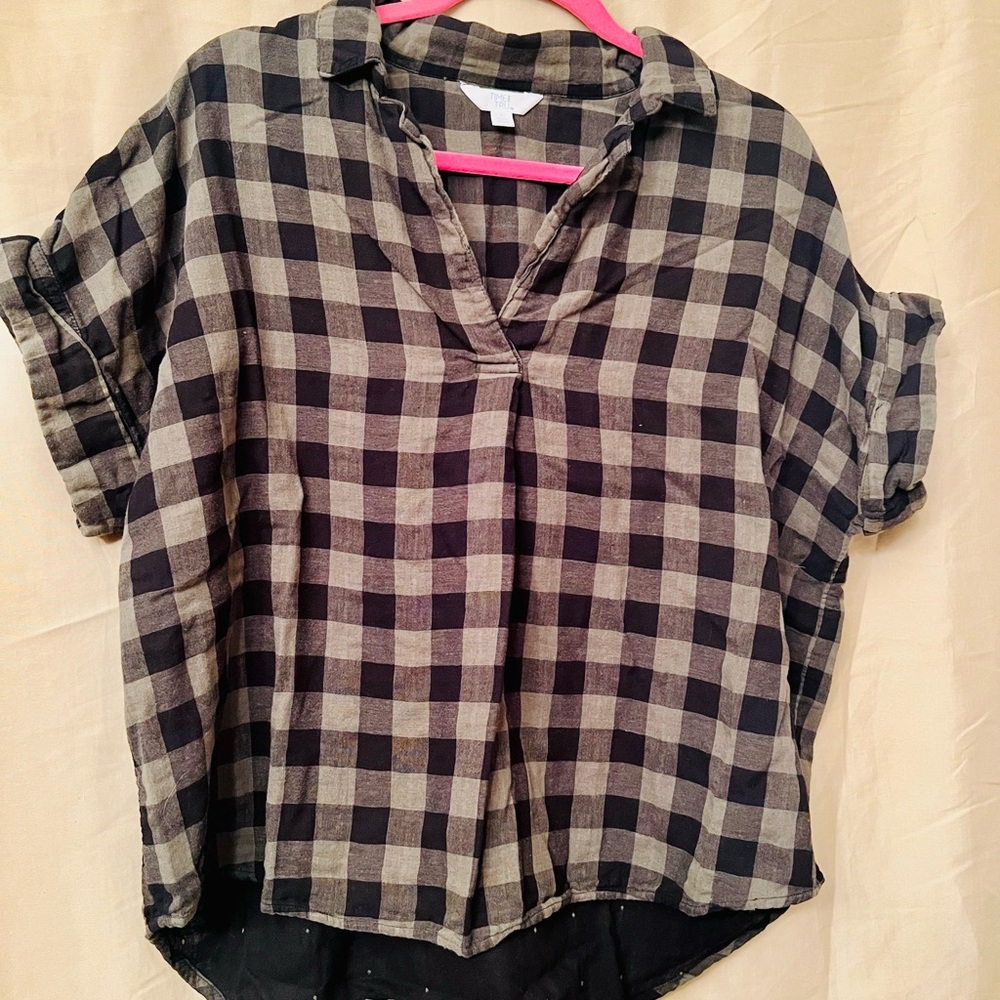 Time and Tru Black and Green Plaid Button Down Shirt